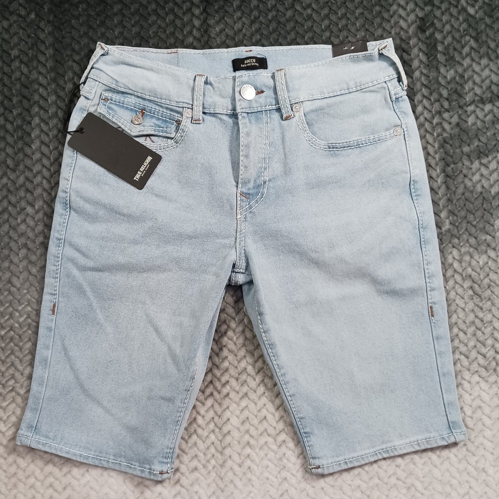 True Religion Rocco Shorts Mens 30 Blue Cotton Denim Bermuda Relaxed Fit Stretch